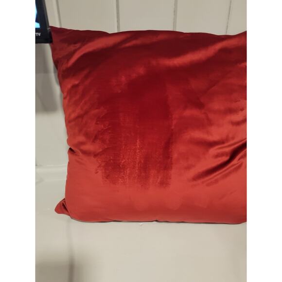 Holiday Embroidered Poinsettia Red Throw Pillow Christmas Decor - Picture 6 of 7